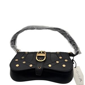 Jessica Simpson Shoulder Bag Women OS Black Studded Buckle Faux Leather Edgy